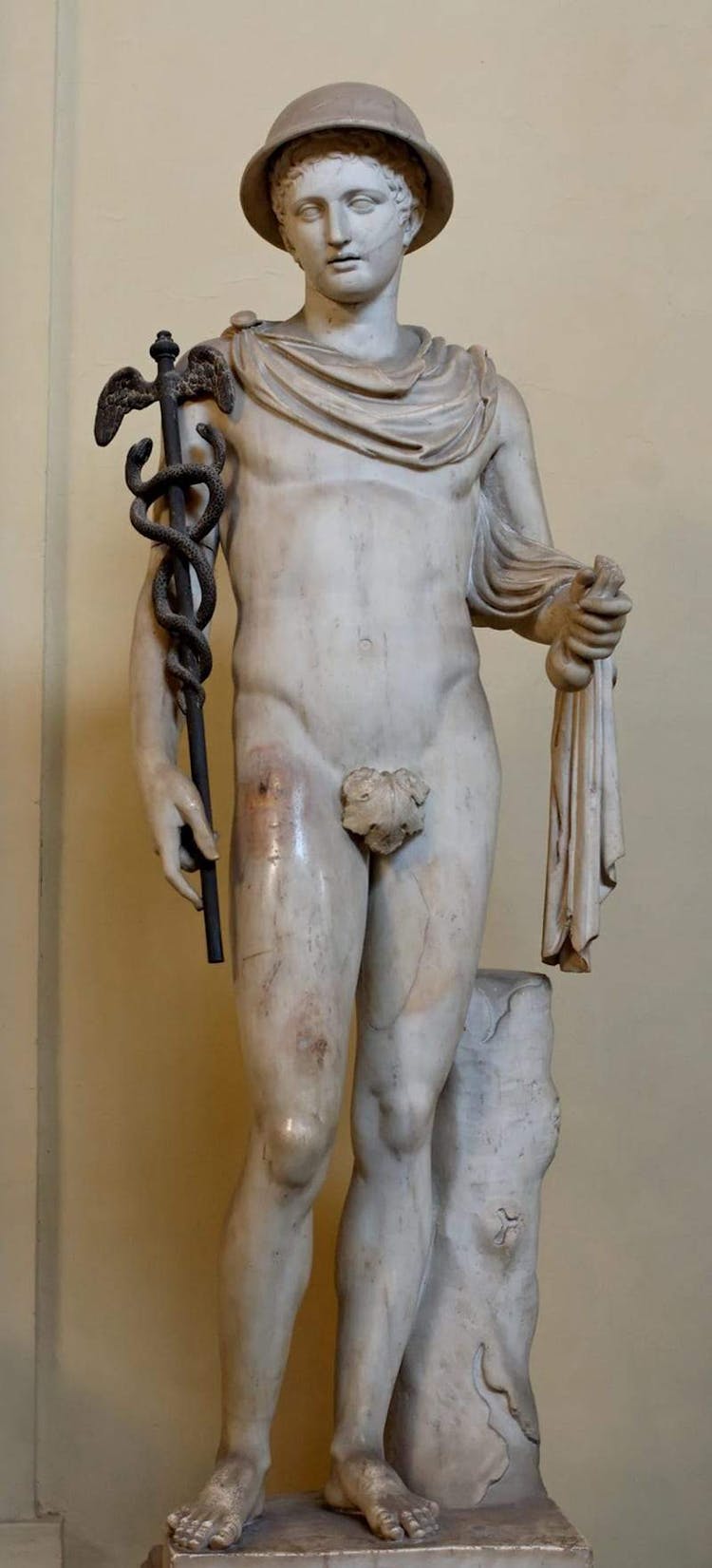 An ancient statue of Hermes, god of commerce, merchants and travelers, Roman copy after a Greek original, Vatican Museum